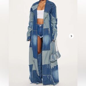 Denim Patchwork Trench Coat